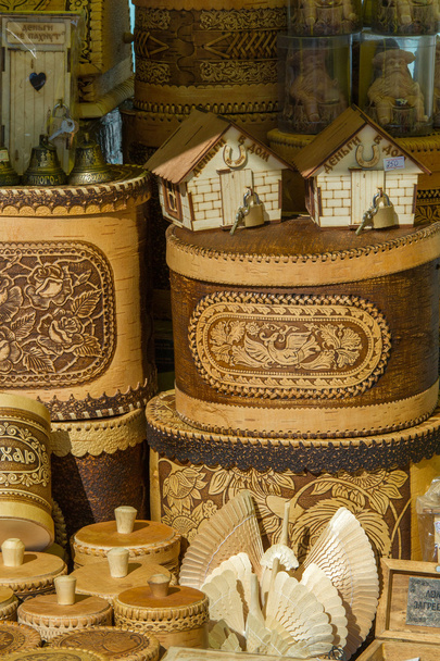 texture, background. Handicrafts made of birch bark. On the prod - Photo, Image