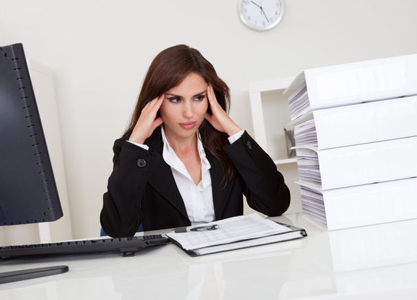 Overworked Businesswoman In Office - Photo, Image