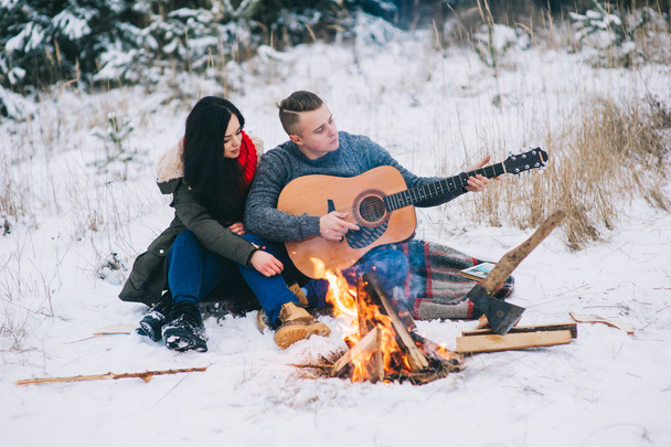 loving couple on winter day - Fotoğraf, Görsel