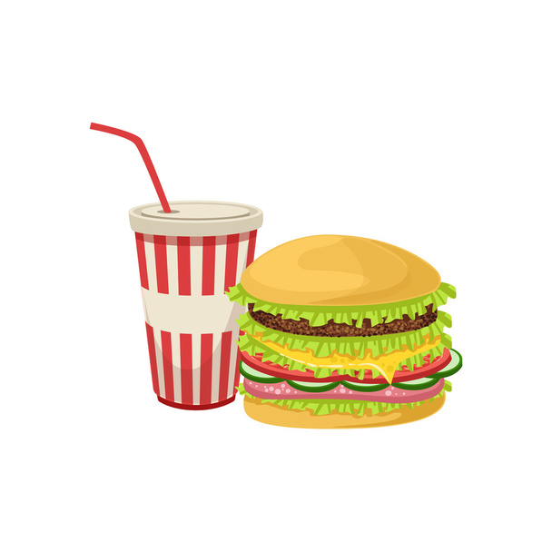 Hamburger Combo Street Food Menu Item realistische gedetailleerde illustratie - Vector, afbeelding
