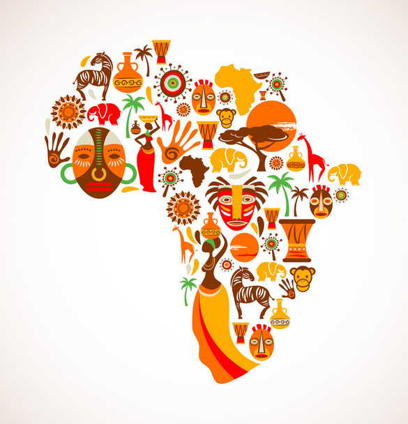 Karte von Afrika mit Vektorsymbolen - Vektor, Bild