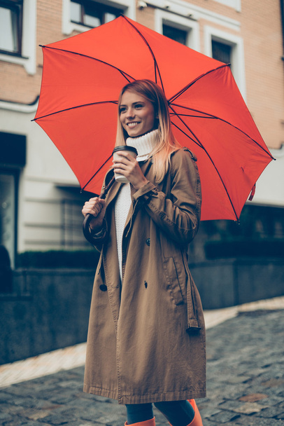 beautiful young woman with umbrella - Photo, image