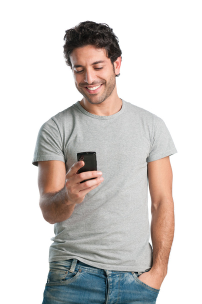Happy guy at smart phone - Photo, image