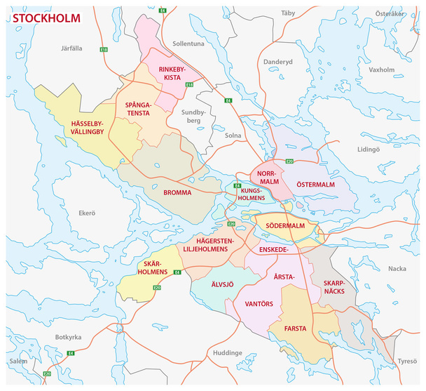 Administrative and political map of Stockholm - Vector, Image