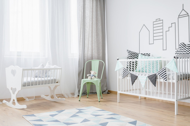 Bright baby room interior with wooden floor - Photo, Image