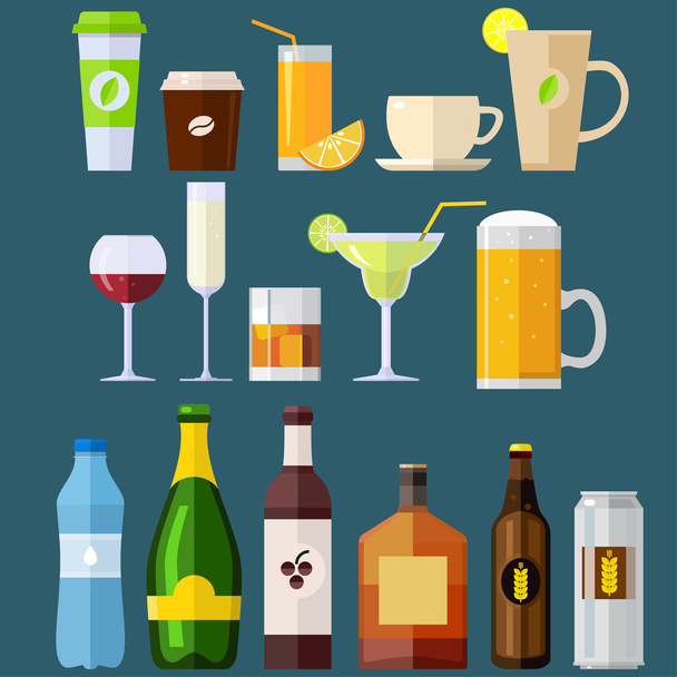 Bebidas, bar, jogo, café, chá, vinho, cerveja, suco, liso
. - Vetor, Imagem