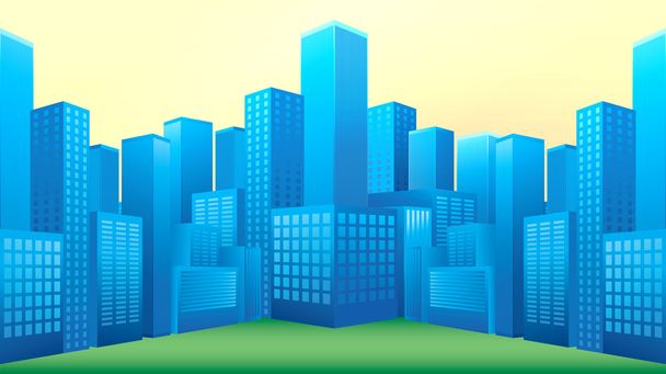 Boulevard con formato vectorial edificio azul
 - Vector, Imagen