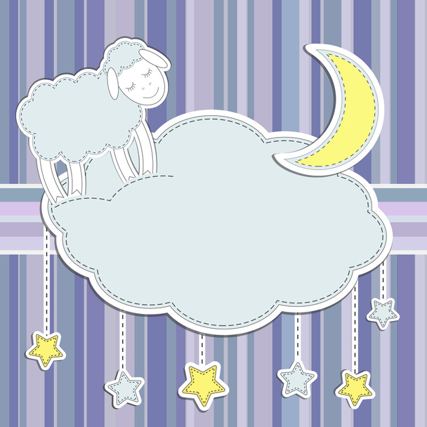Frame with cute sheep,moon and stars - Vector, Image