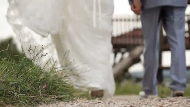 Újonnan házasok, séta kéz a kézben - Felvétel, videó