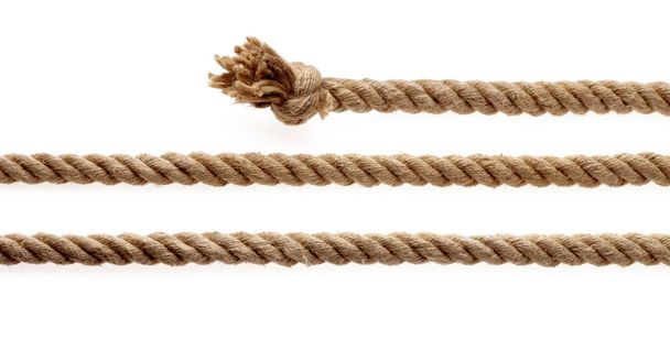 Pedaços de corda com nó em um fundo branco
 - Foto, Imagem
