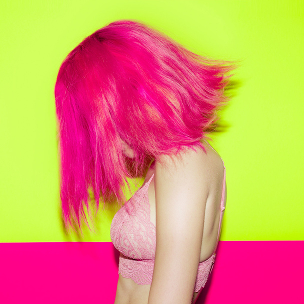 Hair Style Fashion Pink hair model. Trend colors mix - Valokuva, kuva