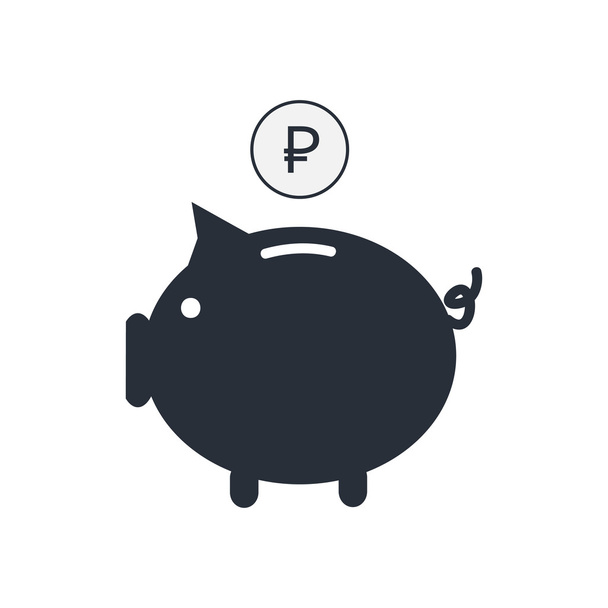 Het pictogram van de valuta van het geld. Piggy bank met roebel munt vectorillustratie. - Vector, afbeelding