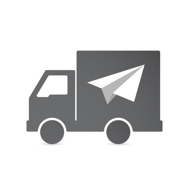 Camion di consegna isolato con un aereo di carta
 - Vettoriali, immagini