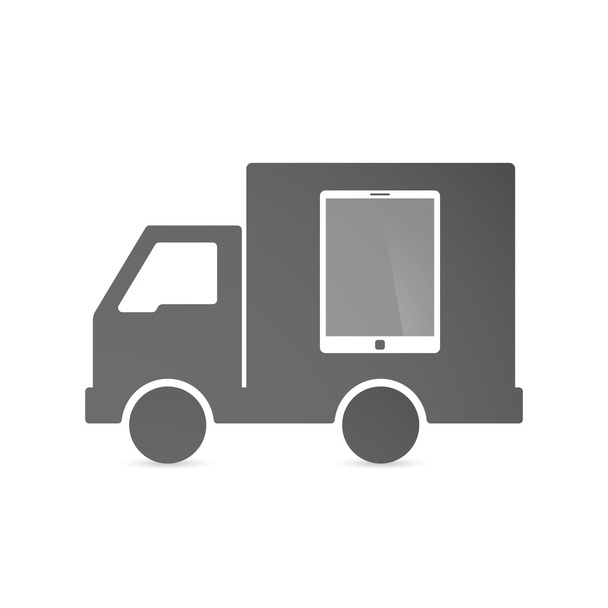 Camión de reparto aislado con una tableta
 - Vector, Imagen
