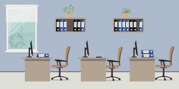 Oda ofis. İşte mavi renklerde üç Ofis çalışanları için bir çalışma alanı - Vektör, Görsel