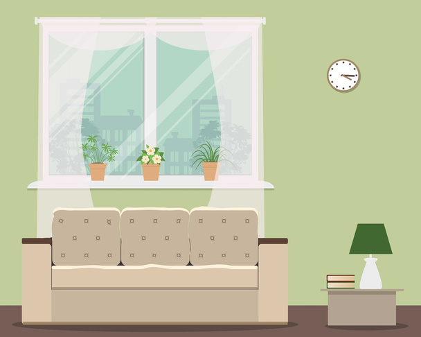 Living room in green color - Vector, Image