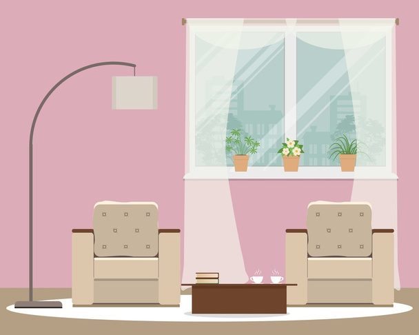 Sala de estar en color rosa
 - Vector, imagen