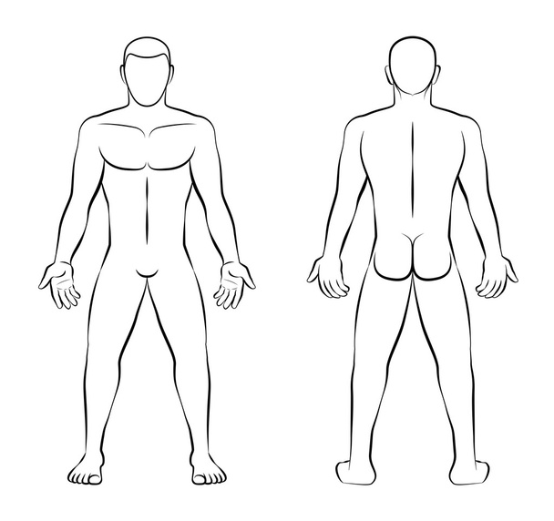 Nude Man Illustration Front Back View Outline - Vector, Image