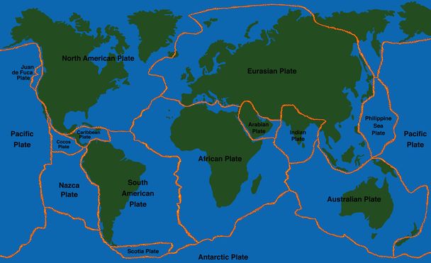 Plate Tectonics World Map Faultlines - Vector, Image