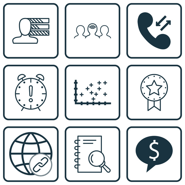 Set Of 9 Universal Editable Icons For Business Management, Human Resources And SEO Topics. Includes Icons Such As Plot Diagram, Coaching, Time Management And More. - Διάνυσμα, εικόνα