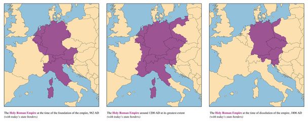 Kutsal Roma Cermen İmparatorluğu tarihi harita yükseliş ve düşüş - Vektör, Görsel