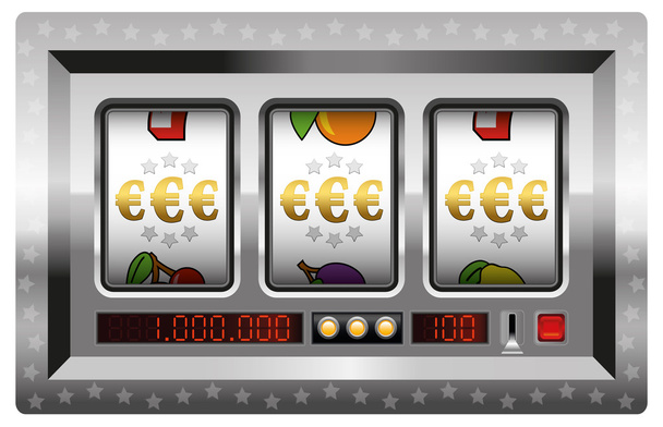 Slot Machine Win euró szimbólum ezüst - Vektor, kép