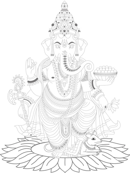 Ganesha, vettoriale, solo linea, bianco e nero - Vector, imagen