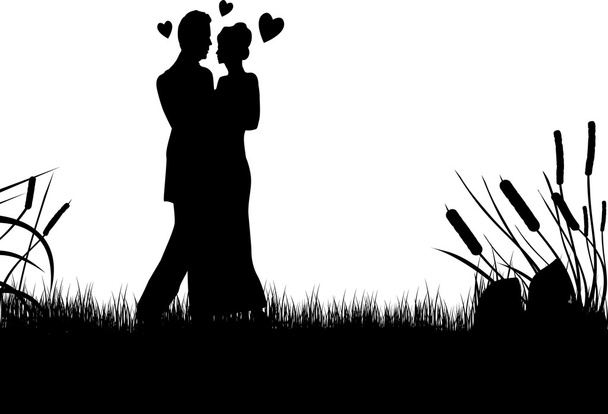 silhouette of couple black and white - Διάνυσμα, εικόνα