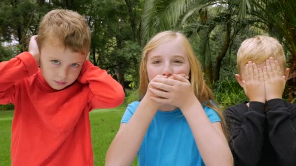 Three children play see no evil, hear no evil, speak no evil - Footage, Video