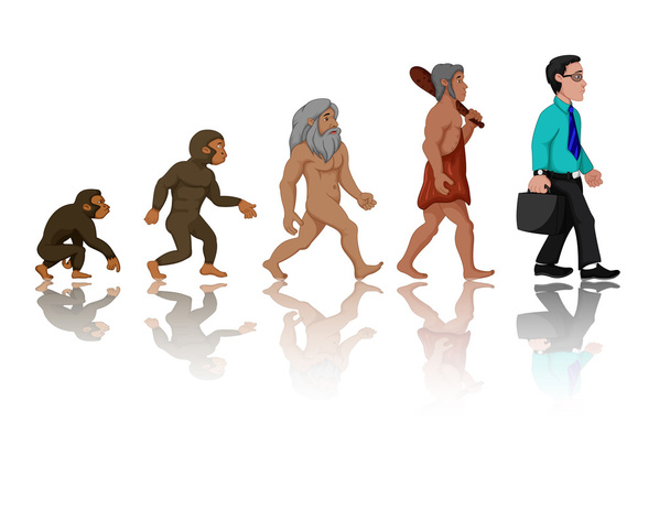 Concept of human evolution from ape to man - Vector, Image