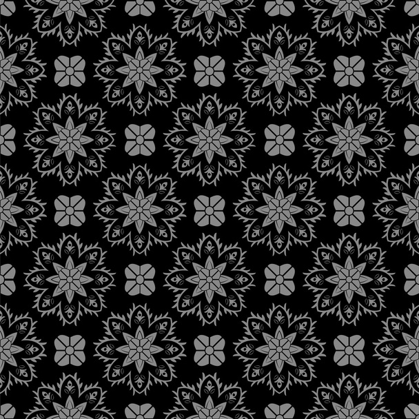 Elegant antique silver and black background 331_vintage cross flower kaleidoscope - Vector, imagen