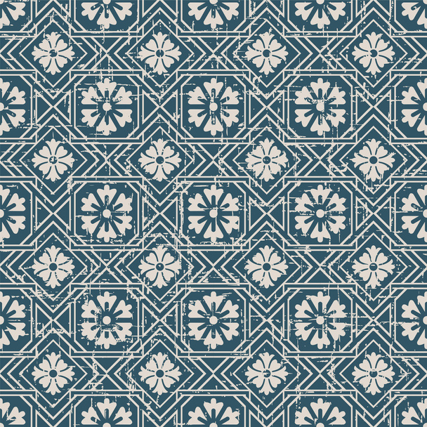 Seamless worn out vintage background 359_square check cross frame flower - ベクター画像