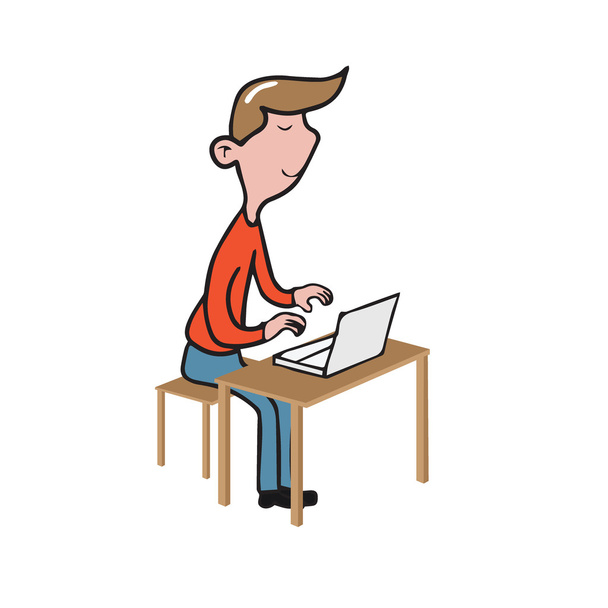 Man working with lab top cartoon drawing - Вектор,изображение