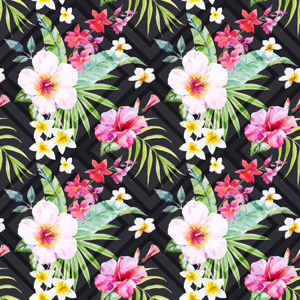 Watercolor tropical floral pattern - Vettoriali, immagini