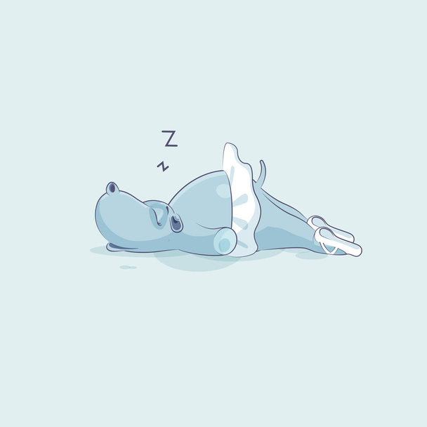 Vector Ilustración Emoji personaje de dibujos animados bailarina hipopótamo duerme en el estómago
 - Vector, imagen