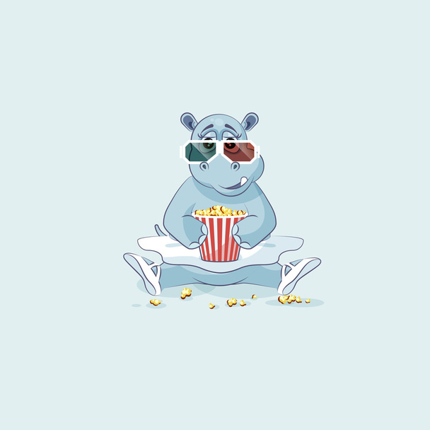 Vektori Kuvitus Emoji hahmo sarjakuva ballerina Hippopotamus pureskelu popcorn, katsomassa elokuvaa
 - Vektori, kuva