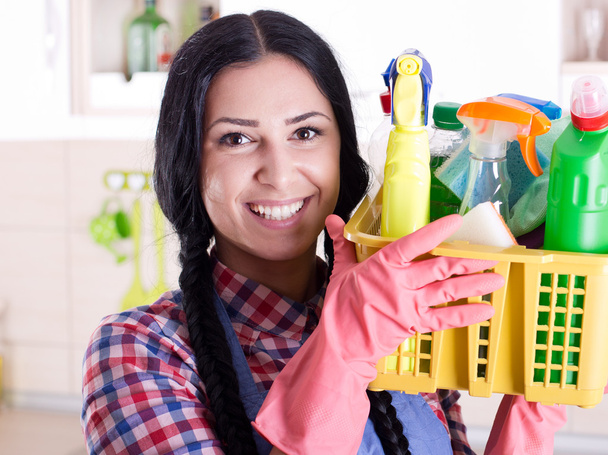 Girl with cleaning supplies - Photo, Image