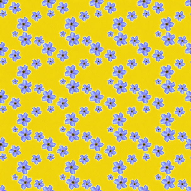 Seamless Blue Floral on Yellow - Photo, Image