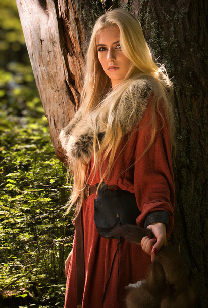 Скандинавская девушка с меховыми шкурами
 - Фото, изображение