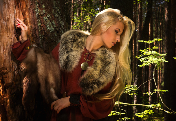 Скандинавская девушка с меховыми шкурами
 - Фото, изображение