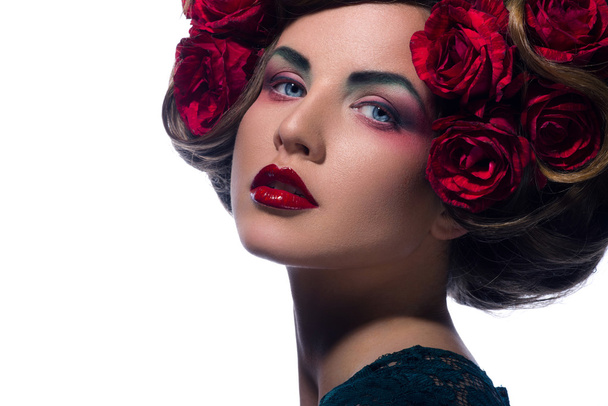 beautiful woman with flower in hair - Valokuva, kuva