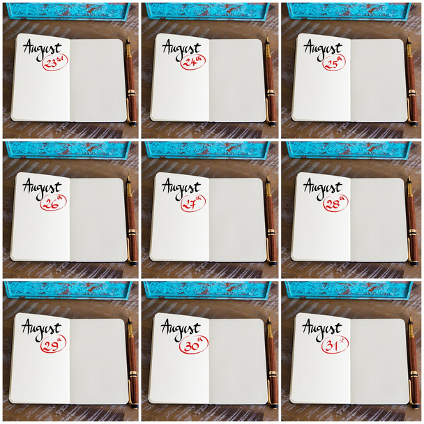collage de fotos de los días 23 al 31 de agosto escrito a mano en el cuaderno
 - Foto, Imagen