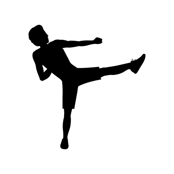 sziluettjét ember harcművészeti kick - Vektor, kép