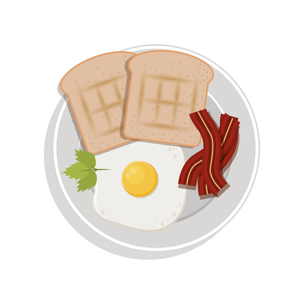 food plate with egg bread bacon cilantro leaf - Vektor, obrázek