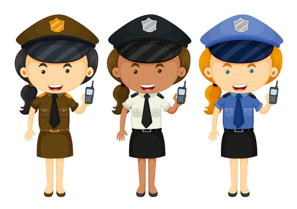 Polícia feminina em três uniformes diferentes
 - Vetor, Imagem