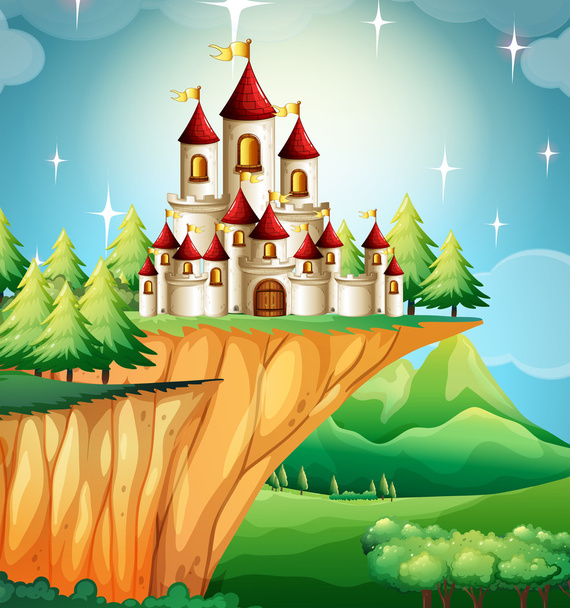 Castle towers on the cliff - Vector, Image