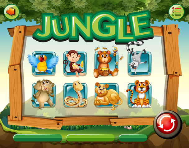 Шаблон игры с дикими животными в джунглях
 - Вектор,изображение