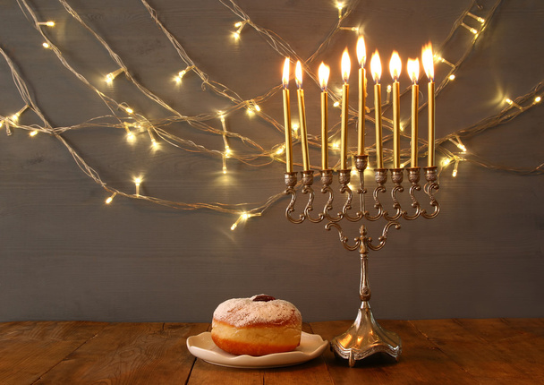 Low key Image of jewish holiday Hanukkah - Zdjęcie, obraz