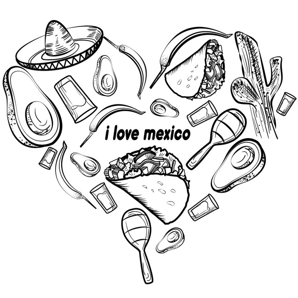 Mexico love set - Wektor, obraz