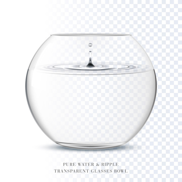 Transparant glazen kom en zuiver water rimpel - Vector, afbeelding
